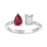14K WHITE GOLD 1.00CT EMERALD/PEAR RUBY DIAMOND LADIES RING