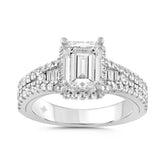 LADIES RING 2 1/2CT ROUND/BAGUETTE/EMERALD DIAMOND 14K WHITE GOLD (CENTER STONE EMERALD DIAMOND 2.00CT)