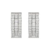LADIES HOOP EARRINGS 3/8CT ROUND/BAGUETTE DIAMOND 14K WHITE GOLD