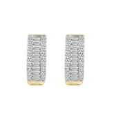 Classic 10K Yellow Gold Round & Baguette Lab Grown Diamond ladies Hoop Earrings 1/2CT (Color F-G -Clarity VS1/VS2)