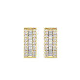 LADIES HOOP EARRINGS 3/8CT ROUND/BAGUETTE DIAMOND 14K YELLOW GOLD
