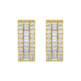 LADIES HOOP EARRINGS 3/8CT ROUND/BAGUETTE DIAMOND 14K YELLOW GOLD