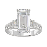 Luxury 14K White Gold Ladies Diamond Ring 4.00CT Round, Emerald & Trapezoid Diamonds with 3.00CT Emerald Center stone (Color F-G -Clarity VS1/VS2)