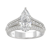 Luxury 14K White Gold Ladies Diamond Ring 2 3/4CT Round Pear & Baguette Diamonds with 2.00CT Pear Center stone (Color F-G -Clarity VS1/VS2)
