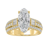 Classic 14K Yellow Gold Ladies Diamond Ring 4.00CT Round Oval & Baguette Diamonds with 3.00CT Oval Center stone (Color F-G -Clarity VS1/VS2)