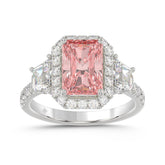 14K WHITE GOLD 4 1/4CT ROUND/RADIANT/TRAPEZOID DIAMOND LADIES RING (CENTER STONE PINK RADIANT DIAMOND 3.00CT)