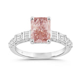 ETERNAL BLUSH COLLECTION 14K WHITE GOLD 2 3/4CT ROUND / BAGUETTE / EMERALD & PINK RADIANT DIAMOND LADIES BRIDAL SET (CENTER STONE PINK RADIANT DIAMOND 2CT)