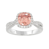 ETERNAL BLUSH COLLECTION 14K WHITE GOLD 2 1/2CT ROUND/ PINK CUSHION DIAMOND LADIES BRIDAL SET (CENTER STONE PINK CUSHION DIAMOND 2.00CT)