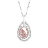 ETERNAL BLUSH COLLECTION 14K WHITE GOLD 1.00CT ROUND/ PINK PEAR & ROUND DIAMOND LADIES PENDANT WITH CHAIN