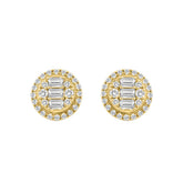 10K YELLOW GOLD 1 1/4CT ROUND/EMERALD DIAMOND LADIES EARRINGS