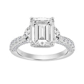 14K WHITE GOLD 4.00CT ROUND/EMERALD/HALF MOON DIAMOND LADIES RING (CENTER STONE EMERALD DIAMOND 3CT)