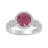 14K WHITE GOLD 2 1/2CT ROUND/BAGUETTE DIAMOND LADIES RING (CENTER STONE ROUND RUBY DIAMOND 2CT)