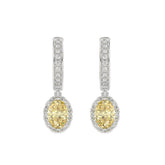 1K WHITE GOLD 2 3/4CT ROUND/YELLOW OVAL DIAMOND LADIES EARRINGS
