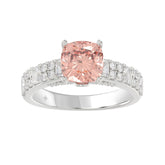 ETERNAL BLUSH COLLECTION 14K WHITE GOLD 3.00CT ROUND/EMERALD DIAMOND LADIES RING (CENTER STONE PINK ROUND DIAMOND 2.00CT)