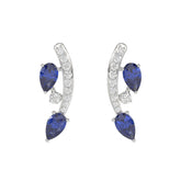 14K WHITE GOLD 1.00CT ROUND/PEAR DIAMOND LADIES EARRINGS (PEAR BLUE SAPPHIRE 7/8CT)