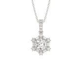 14K WHITE GOLD 1.00CT ROUND/BAGUETTE/HEXAGON STEP CUT DIAMOND LADIES PENDANT