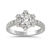 14K WHITE GOLD 1 3/4CT ROUND/BAGUETTE/HEZAGON STEP CUT DIAMOND LADIES RING