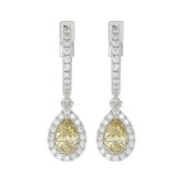 14K WHITE GOLD CRAFTED WITH 18K YELLOW GOLD BACK PLATE 1 1/2CT ROUND/YELLOW PEAR DIAMOND LADIES EARRINGS