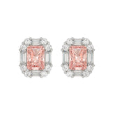 14K WHITE GOLD 1 1/3CT ROUND/PINK RADIANT/BAGUETTE DIAMOND LADIES EARRINGS