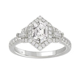 14K WHITE GOLD 1 1/2CT ROUND/BAGUETTE/HEXAGON DIAMOND LADIES RING
