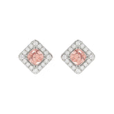 14K WHITE GOLD CRAFTED WITH 18K YELLOW GOLD BACK PLATE 1 1/4CT ROUND/PINK CUSHION DIAMOND LADIES EARRINGS