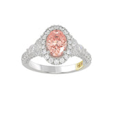 14K WHITE GOLD CRAFTED WITH 18K YELLOW GOLD SHANK 4.00CT ROUND/OVAL/TRIDENT DIAMOND LADIES BRIDAL RING (CENTER STONE OVAL PINK DIAMOND 2.00CT)