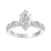 14K WHITE GOLD 2 3/4CT ROUND/MARQUISE DIAMOND LADIES RING (CENTER STONE MARQUISE DIAMOND 2CT)