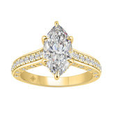 14K YELLOW GOLD 2 1/2CT ROUND/MARQUISE DIAMOND LADIES RING (CENTER STONE MARQUISE DIAMOND 2CT)
