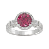 14K WHITE GOLD 2 1/2CT ROUND/BAGUETTE DIAMOND LADIES RING (CENTER STONE ROUND RUBY DIAMOND 2CT)
