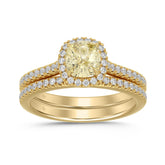 14K YELLOW GOLD 1 1/2CT CUSHION/ROUND DIAMOND LADIES BRIDAL SET (CENTER STONE YELLOW CUSHION DIAMOND 1CT)