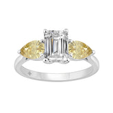 14K WHITE GOLD 2 1/2CT EMERALD/YELLOW PEAR DIAMOND LADIES RING (CENTER STONE EMERALD DIAMOND 1 1/2CT)