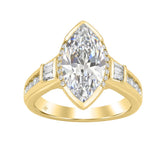 Elegant 14K Yellow Gold Diamond Engagement Ring Featuring 3 1/2Ct Round, Marquise & Baguette Diamonds With Sparkling Side Stones. Perfect For Weddings, Proposals & Anniversaries.3.00Ct Marquise Center Stone (Color F-G -Clarity Vs1/Vs2)