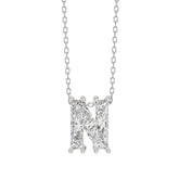 14K White Gold Diamond Initial āNā Pendant 1 1/2CT Fancy Cut Ladies Alphabet Charm with Chain