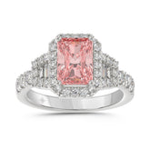 ETERNAL BLUSH COLLECTION 14K WHITE GOLD 2 3/4CT ROUND/BAGUETTE/RADIANT DIAMOND LADIES RING (CENTER STONE PINK RADIANT DIAMOND 2CT)