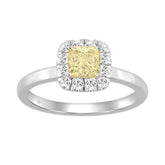 14K WHITE GOLD 3/4CT ROUND/YELLOW PRINCESS DIAMOND LADIES RING