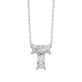 10K White Gold Diamond Initial âTâ Pendant 1.00CT Fancy Cut Ladies Alphabet Charm with Chain