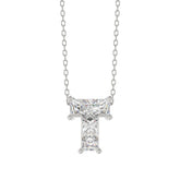 10K White Gold Diamond Initial “T” Pendant 1.00CT Fancy Cut Ladies Alphabet Charm with Chain
