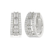 Classic 10K White Gold Round & Baguette Lab Grown Diamond ladies Hoop Earrings 3/4CT (Color F-G -Clarity VS1/VS2)