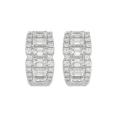 14K WHITE GOLD 1 3/4CT ROUND/EMERALD DIAMOND HOOP EARRINGS