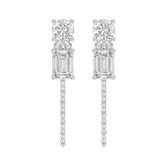 10K White Gold 3/4CT Emerald/Round cut Diamond Elegant Ladies Earring (Color F-G -Clarity VS1/VS2)