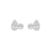 3/4CT White Gold 10K Collection Linked Hearts Two-Stone Diamond Stud Ladies Earrings Round & Pear Cut Diamond (Color F-G -Clarity VS1/VS2)