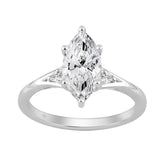 14K White Gold 2 1/6Ct Marquise And Round Three Stone Ladies Engagement Ring With Marquise 2Ct Center Stone (Color F-G Clarity Vs1/Vs2)