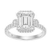 Elegance Ladies 14K White Gold 3 1/2CT Round Lab Grown Diamond Bridal Ring & Emerald Cut Halo Engagement Ring for Women (3.00CT Emerald Center stone (