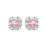14K WHITE GOLD 1 1/3CT ROUND/BAGUETTE /PINK CUSHION DIAMOND LADIES EARRING