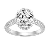 Luxury 14K White Gold 3 1/2Ct Round & Oval Lab-Grown Diamond Halo Ring Elegant Bridal Engagement Ring For Women 3Ct Oval Center Stone (Color F-G -Clarity Vs1/Vs2)