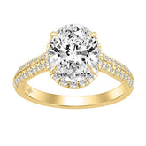Luxury 14K Yellow Gold 3 1/2Ct Round & Oval Lab-Grown Diamond Halo Ring Elegant Bridal Engagement Ring For Women 3Ct Oval Center Stone (Color F-G -Clarity Vs1/Vs2)