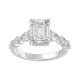 14K White Gold Emerald Cut Diamond Classic Bridal Ring for Ladies 4.00CT with Pear Round & Marquise Diamond 3.00CT Emerald Center stone (Color F-G -Clarity VS1/VS2)