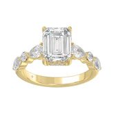 14K Yellow Gold Emerald Cut Diamond Classic Bridal Ring for Ladies 4.00CT with Pear Round & Marquise Diamond 3.00CT Emerald Center stone (Color F-G -Clarity VS1/VS2)