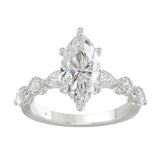 14K White Gold Bridal Fashion Ring for Ladies 4CT Round & Marquise& Pear Cut Diamonds 3.00CT Marquise Center stone (Color F-G -Clarity VS1/VS2)