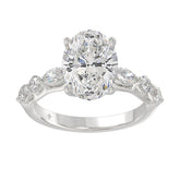 Elegant 14K White Gold Bridal Fancy Ring for Ladies 3 3/4CT Round & Marquise& Oval Cut Diamonds 3.00CT Center stone (Color F-G -Clarity VS1/VS2)